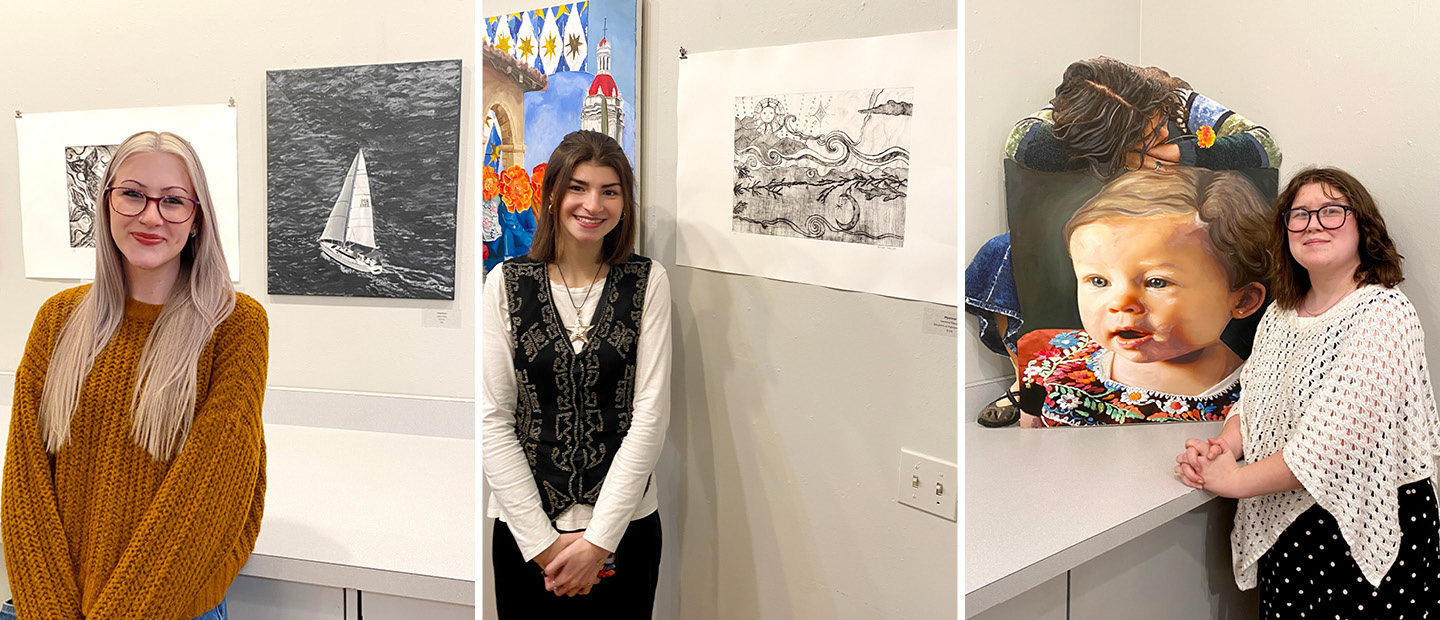 students with their artwork at the Greensburg Arts Center