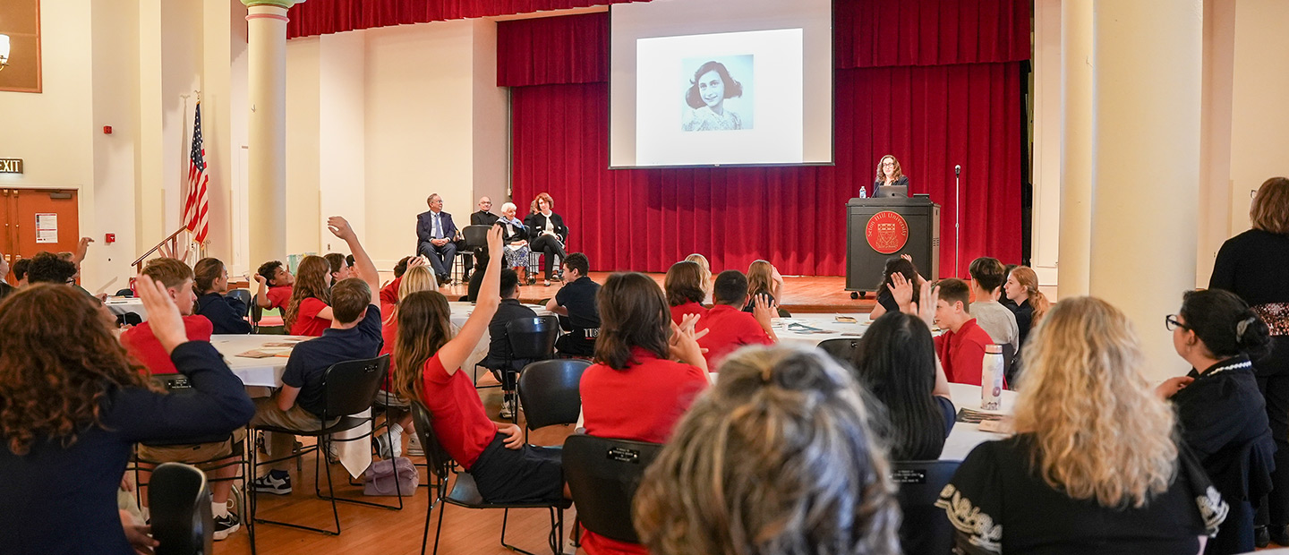 A photo of the Anne Frank tree dedication and blessing ceremony.